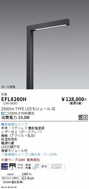 EFL8260H 遠藤照明 Tunable角型極点灯 1灯用【灯具のみ】【極点別売】
