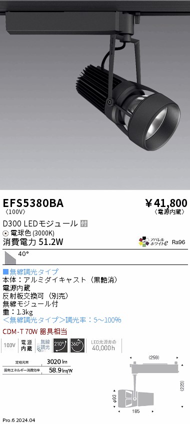 EFS5380BA 遠藤照明 DUALスポットライト D300タイプ 電球色3000K 超広角 Fit｜タロトデンキ