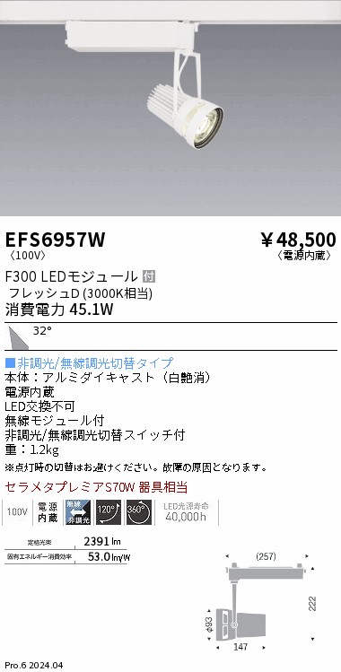 EFS6957W 遠藤照明 生鮮スポットライト 白 F300 フレッシュD 広角｜タロトデンキ