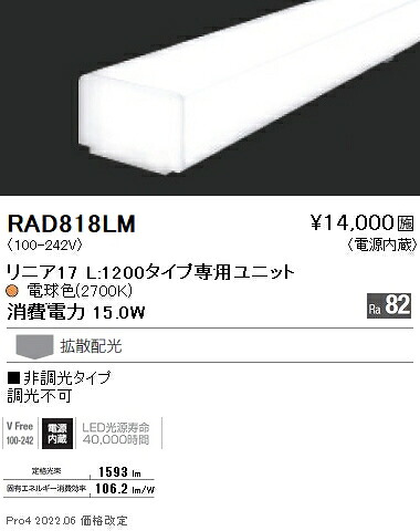 RAD818LM 遠藤照明 リニアスリム Ｌ１２００タイプ ２７００Ｋ