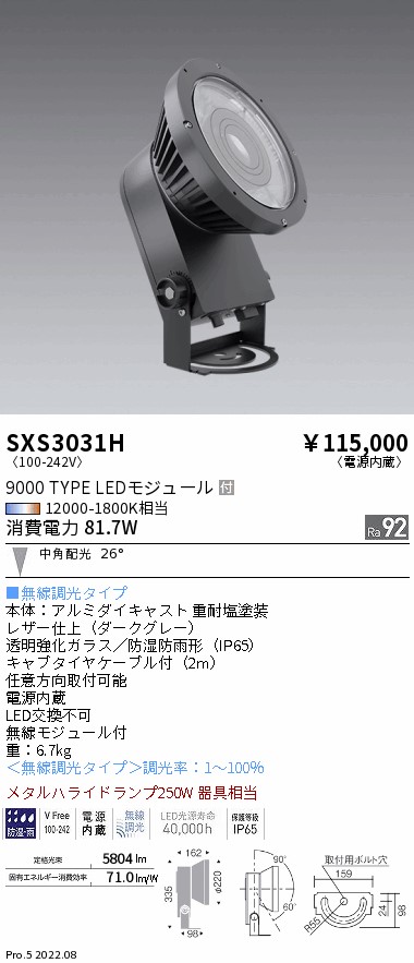 SXS3031H 遠藤照明 Ｓｙｎｃａ屋外ＳＰ ９０００タイプ 中角 ダークグレー 61,117円