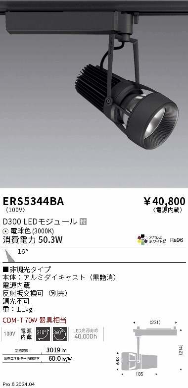 ERS5344BA 遠藤照明 配線ダクト用LEDスポットライト DUAL D300 電球色3000K 中角 非調光