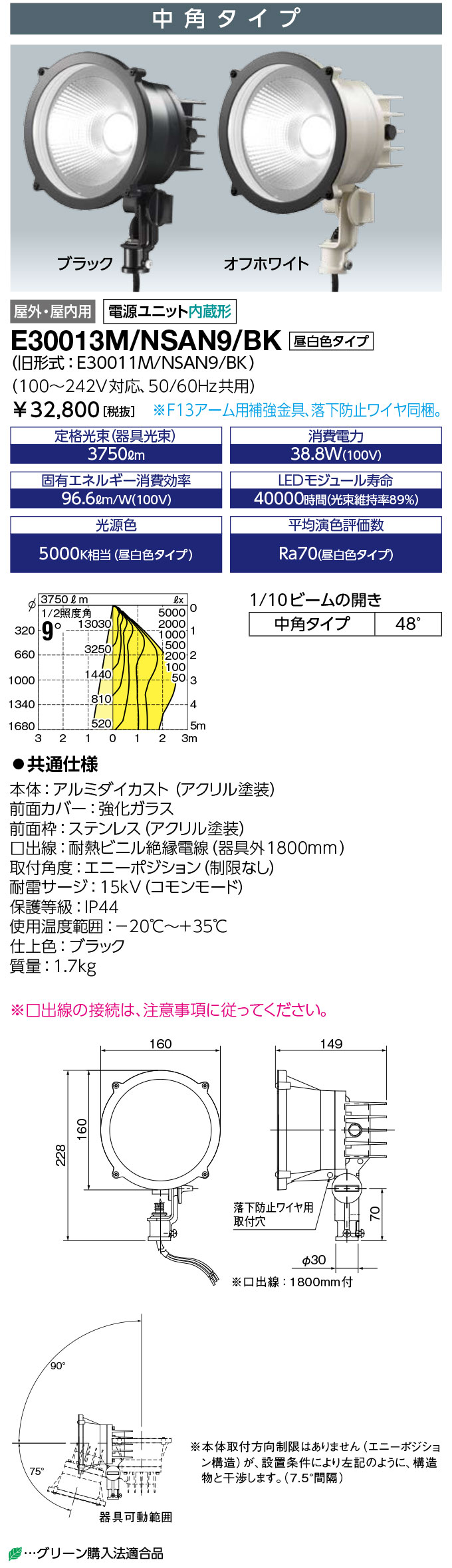最新作売れ筋が満載 E30013M NSAN9 BK 岩崎電気 LED投光器 38.8W 中角