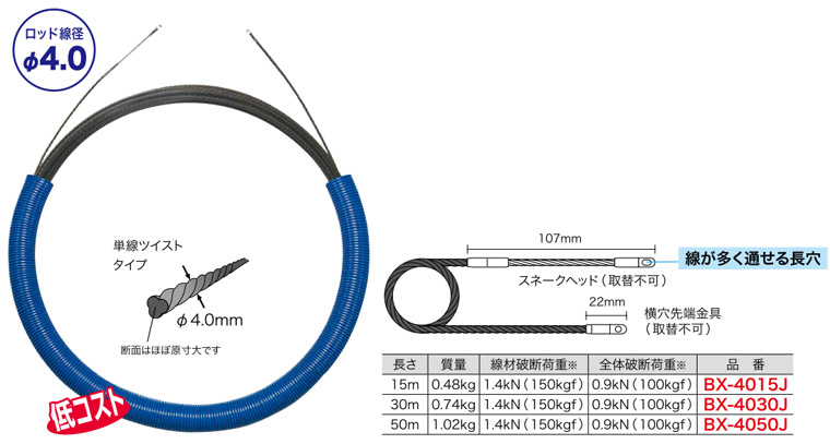 BX-4050J ジェフコム 呼線 ブラックスリムライン か細い上端(50m)