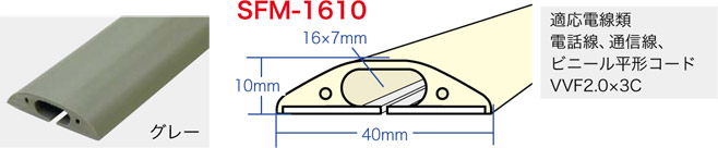 SFM-1610GY ジェフコム くるくるソフトモール(幅40×高さ10mm、長さ5m巻、ケーブル穴径16×7mm、グレー)