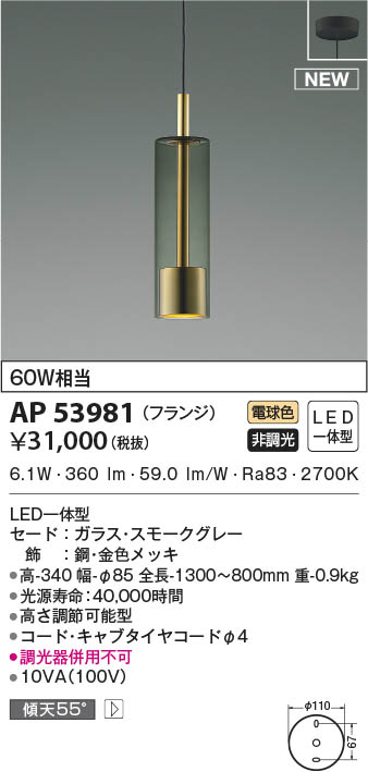 AP53981 コイズミ照明 LEDペンダントライト 電球色