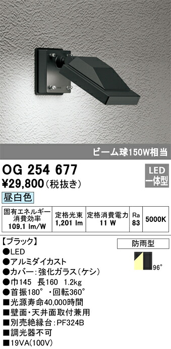 OG254677 オーデリック 屋外用LEDスポットライト(13.6W、昼白色)