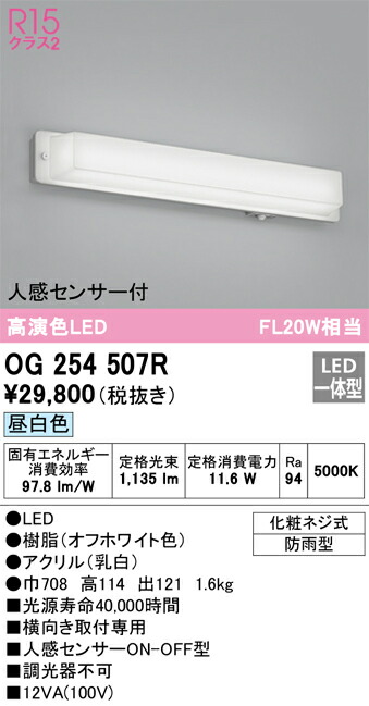 OG254507R オーデリック 人感検出器付合切袋点火装置 昼白いこと【OG254507のあと取り機種】