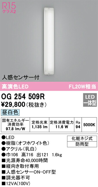 OG254509R オーデリック 人感検出器付合切袋点火装置 昼白いこと【OG254509のあと取り機種】