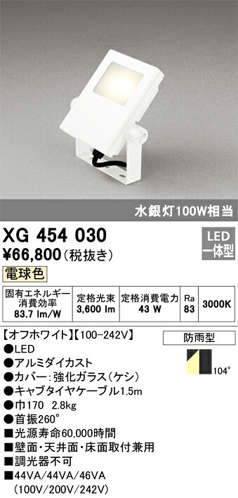XG454030 オーデリック LED投光器(43W、電球色)