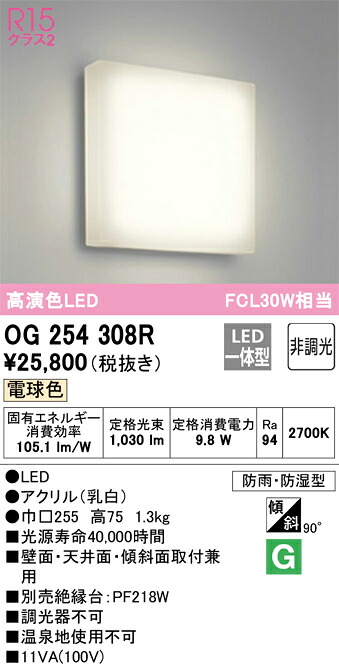 OG254308R オーデリック LEDポーチライト 電球色