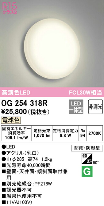 OG254318R オーデリック LEDポーチライト 電球色