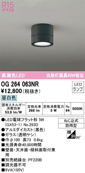 OG264063NR オーデリック 軒下用LEDシーリングライト 昼白色