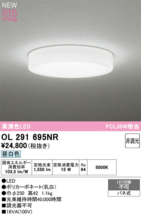 OL291695NR オーデリック 小型LED最高限度ともし火 昼白いこと