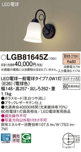 LGB81645Z パナソニック LED白熱電球形鉤括弧ともし火 白熱電球色【LGB81645Kのあと継ぎ機種】