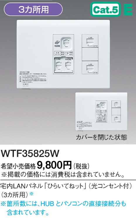 WTF35825W パナソニック 宅内LANパネル ひらいてねット ＋プラス 3箇所用 光コンセント ホワイト