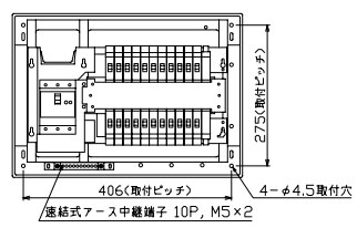 YAB35222 テンパール工業 住宅用分電盤(扉なし、露出・半埋込形、22+2、50A)