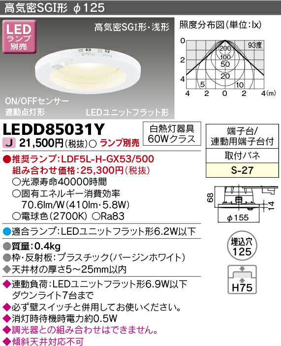 LEDD85031Y 東芝 LED落ち込むともし火(ON/OFF検出器付)