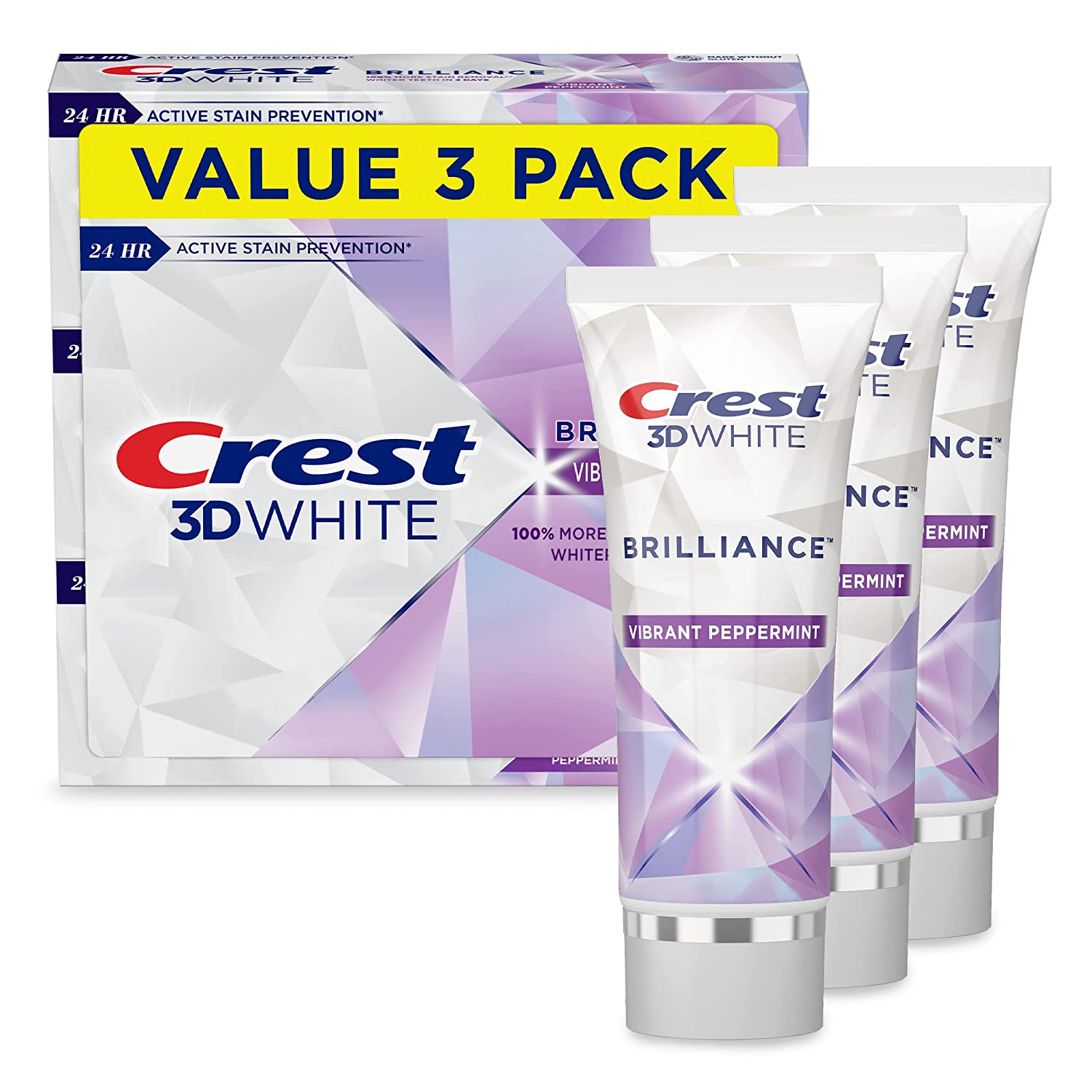 クレスト3Dホワイトブリリアンス歯磨き粉 99g×3個 お買い得セット (Crest 3D White Brilliance Vibrant Whitening Toothpaste)　ペパーミント 【MB】画像