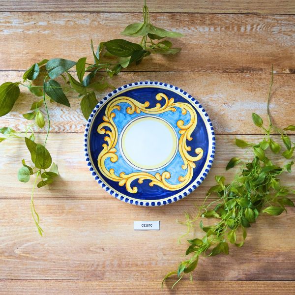 楽天市場】【同梱不可】円形深皿 帽子型 青X白 バロッコ piatto