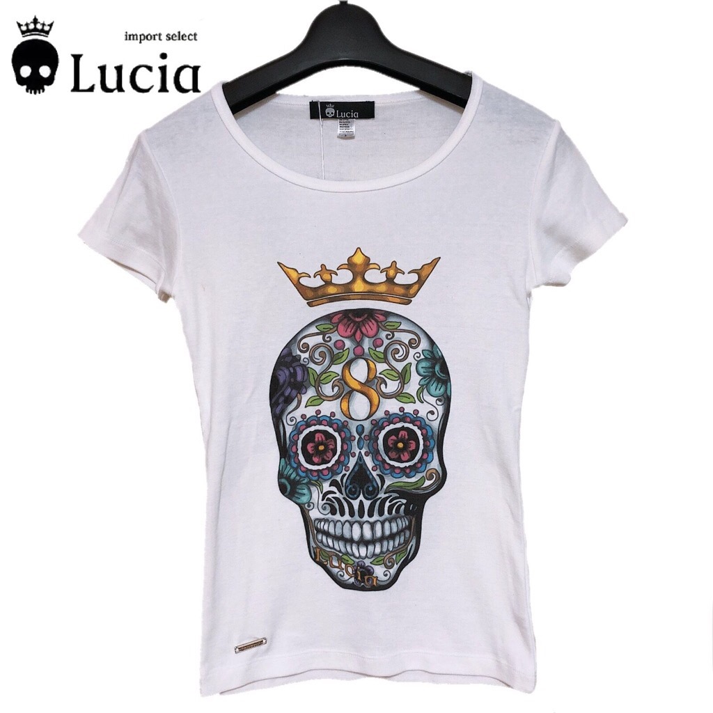 【新品未使用】Lucia ルチア プリント Tシャツ トップス ホワイト スカル 新品未使用】Lucia ルチア プリント Tシャツ トップス ホワイト