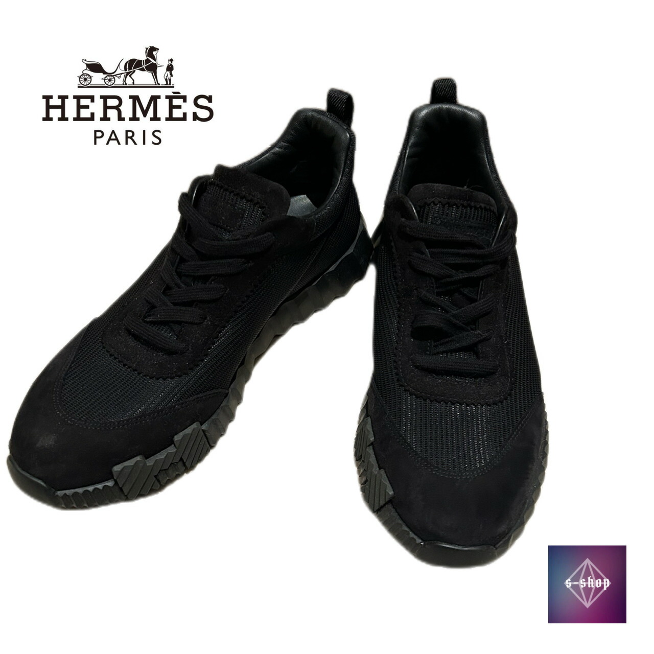 HERMES バウンシング スニーカー ブラック メンズ 正規品 人気 エルメス バウンシング スニーカー レザー メンズ ブラック 41.5