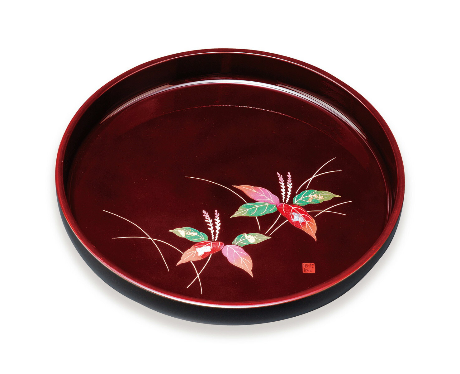 お盆　漆器 楽天市場】小川芳漆芸工房 丸盆 8.0 松葉鶴 黒 紀州のぬりもの