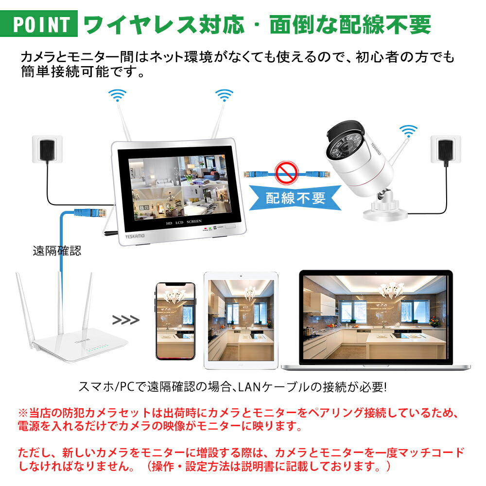 防犯カメラ モニターセット 屋外 家庭用 IPSモニター付き 500万画素