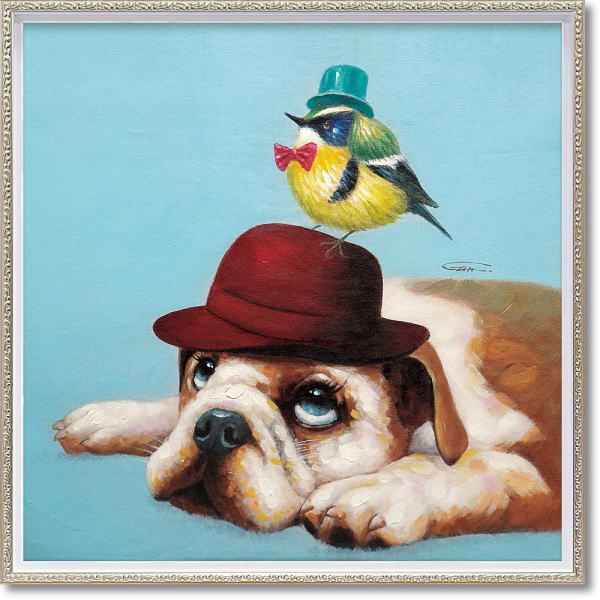 ランキング1位獲得 オイルペイントアート ハット ブラザーズ ブルドック 鳥 Mサイズ 犬 イヌ 絵 額 絵画 アート 手書き 油絵御祝 結婚祝い 記念品 ギフト プレゼント 贈答品 開店祝い 新築祝い 贈り物 インテリア 売り尽くし価格 Tedo Ie