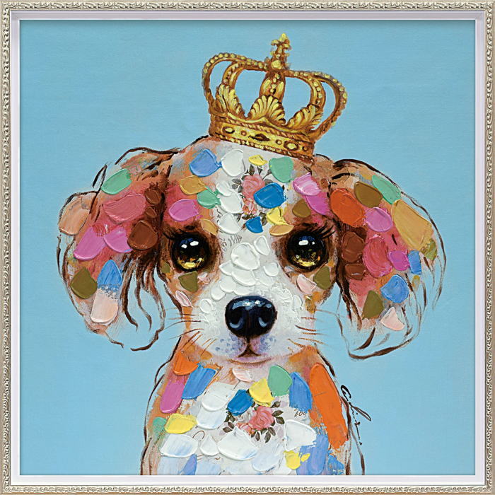 オイルペイントアート　キング カラフル（Mサイズ）犬　いぬ　かわいい 御祝　結婚祝い　記念品　ギフト　プレゼント　贈答品　開店祝い　新築祝い　贈り物　インテリア　【在庫有り】