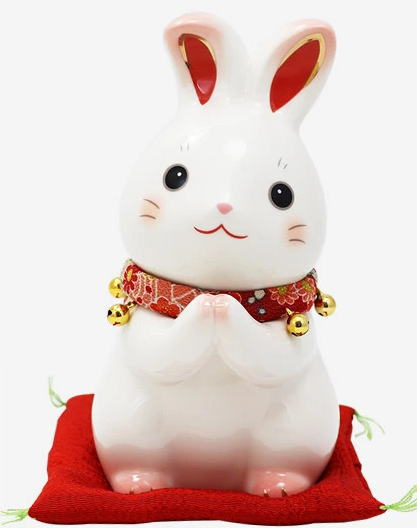 うさぎ ウサギ 兎 卯 置物 陶器 彩絵ふく福お願いうさぎ（貯金箱） 十五夜 薬師窯 置物開運 開店祝 新築祝 プレゼント 記念品 贈答品 贈り物 招き猫 置物 彩絵招福 開運グッズ 金運上昇 右手上げ 雑貨 開業 オープン 周年記念品 金運アップ 座布団付き 縁起物 敬老 祝