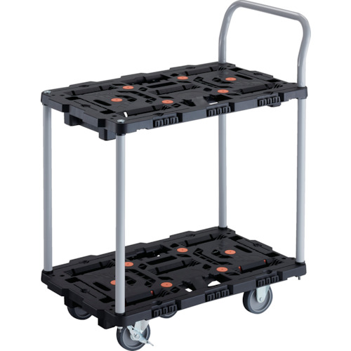ＴＲＵＳＣＯ　連結式樹脂製２段台車　ビートル　７００Ｘ４５０　自在３輪　内２輪ストッパー付　ハンドル付 (236-0476) (BT724J3S2E100)