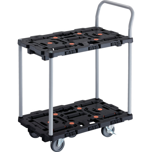 ＴＲＵＳＣＯ　連結式樹脂製２段台車　ビートル　７００Ｘ４５０　自在５輪　内２輪ストッパー付　ハンドル付 (236-0486) (BT724J5S2E100)