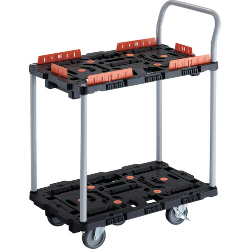 ＴＲＵＳＣＯ かかわり合い式脂製２段手押し車 ビートル ７００Ｘ４５０ 自在５輪 内２輪ストッパー付 コボレ打ち切り仕掛ける 手持ち部分付 (236-0493) (BT724KJ5S2E100)