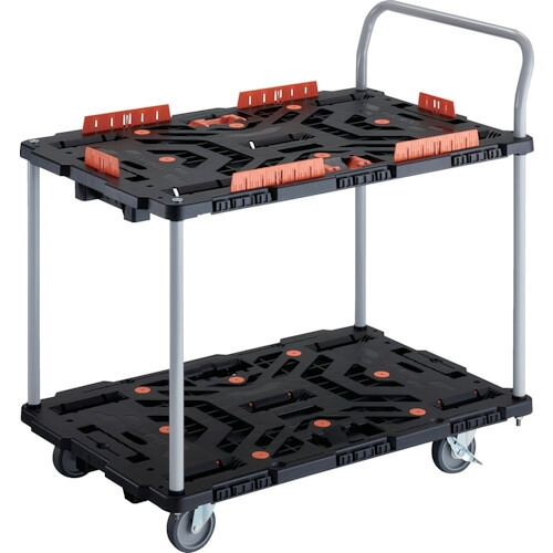 ＴＲＵＳＣＯ かかわり合い式脂製２段手押し車 ビートル ９００Ｘ６００ 自在５輪 内２輪ストッパー付 コボレ打ち切り仕掛ける とめたろう 手持ち部分付 (236-0513) (BT924KJ5S2E100T)