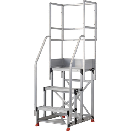 ＴＲＵＳＣＯ　アルミ製作業用踏台　３段　高さ０．９ｍ　天板寸法６００×４００　段高３００ｍｍ　フルセット手すり付き (552-0069) (TSF369TF300)