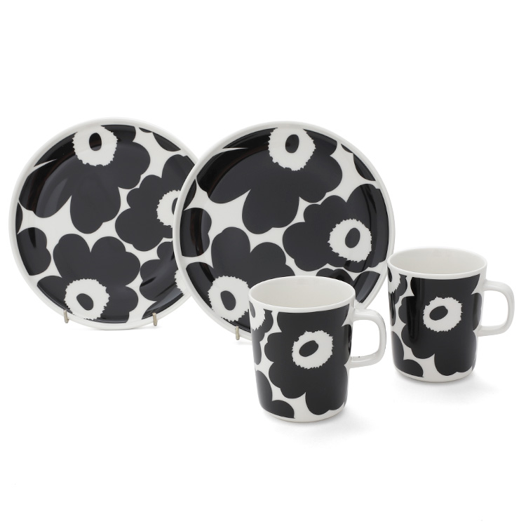 激安ブランド マリメッコ ウニッコ マグ 250ml プレート 20cm ペアセット ブラック marimekko UNIKKO  aamiaissetti fucoa.cl