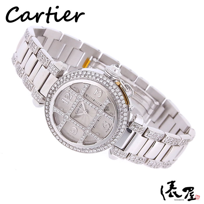 楽天市場 ダイヤブレス カルティエ 750wg パシャ32 ダイヤグリッド 極美品 レディース 自動巻 Cartier K18wg ホワイトゴールド 時計 俵屋 楽天市場店