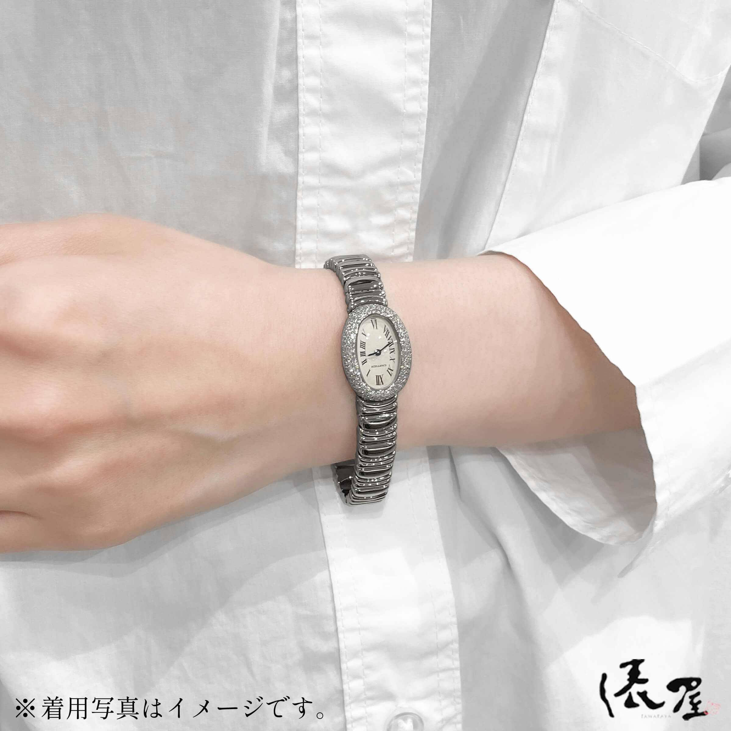 【極美品】 カルティエ ミニベニュワール ダイヤベゼル 【K18WG】 ホワイトゴールド レディース 腕時計 【送料無料】 Cartier Baignoire 時計 中古