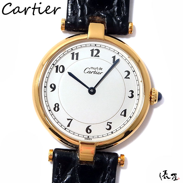 【希少モデル】 カルティエ マストヴァンドーム LM アラビア 【美品】 メンズ レディース 腕時計 ヴィンテージ 【送料無料】 Cartier Vendome 時計 中古