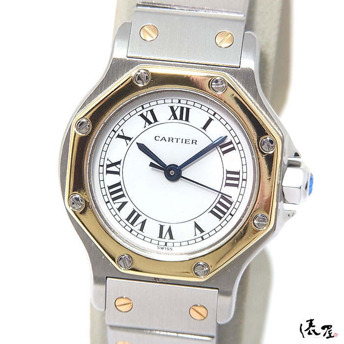 【オーバーホール済】 カルティエ サントス オクタゴン SM 自動巻【極美品】 K18 SS ヴィンテージ レディース 腕時計 【送料無料】 Cartier Santos Octagon 時計 中古