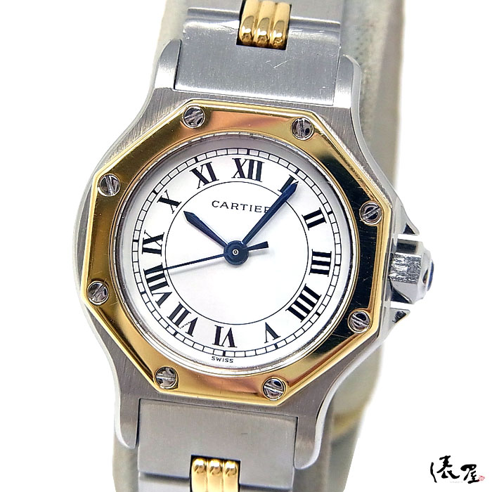 【検査と修理済】 カルティエ サントス オクタゴン SM ゴドロン K18×SS ヴィンテージ レディース ウォッチ 【貨物輸送無料】 Cartier Santos Octagon 時辰儀 中古