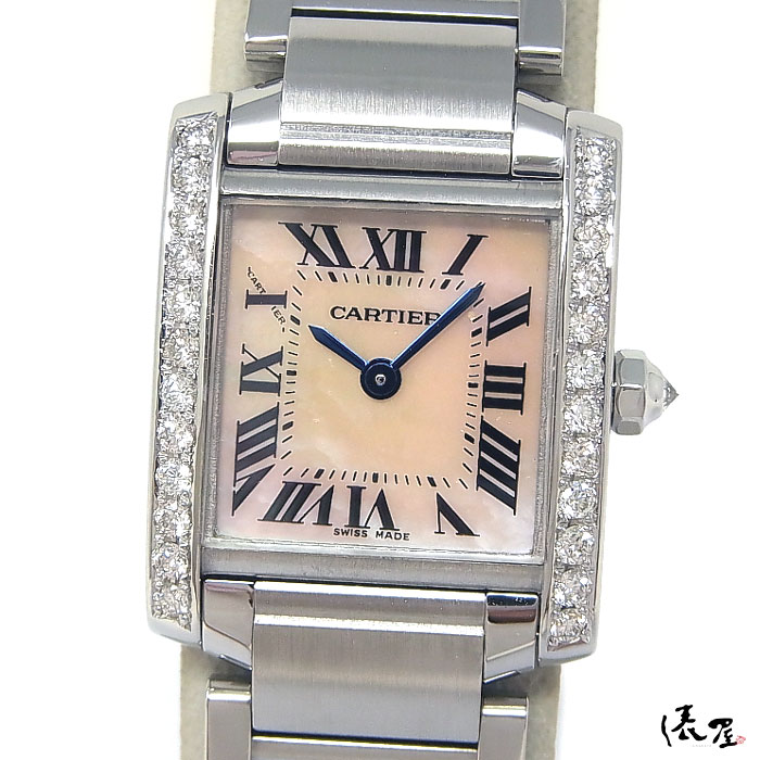 【ダイヤベゼル】カルティエ タンクフランセーズ SM【サクラ色外殻】 極美品 レディース 時辰儀 Cartier Tank francaise ウォッチ SS 【貨物輸送無料】 中古