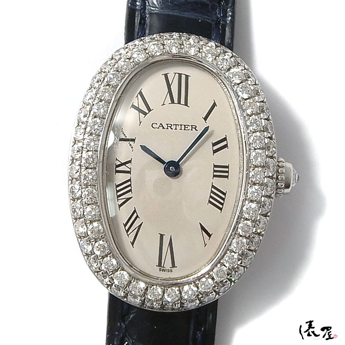 【ダイヤモデル】 カルティエ K18WG ベニュワール【美品】レディース 腕時計 Cartier Baignoire ホワイトゴールド 時計 中古｜TAWARAYA GINZA 店