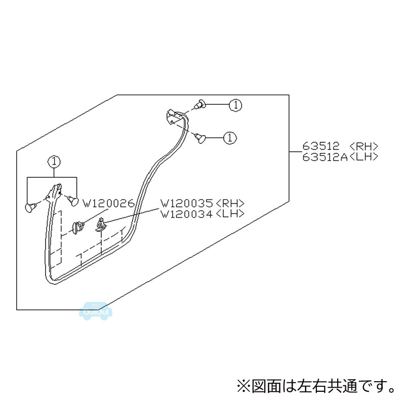 63512FE030【スバル純正】ウェザーストリップ リヤ ドア レフト (リヤ左側) 【SUBARU純正部品】純正パーツ 純正部品