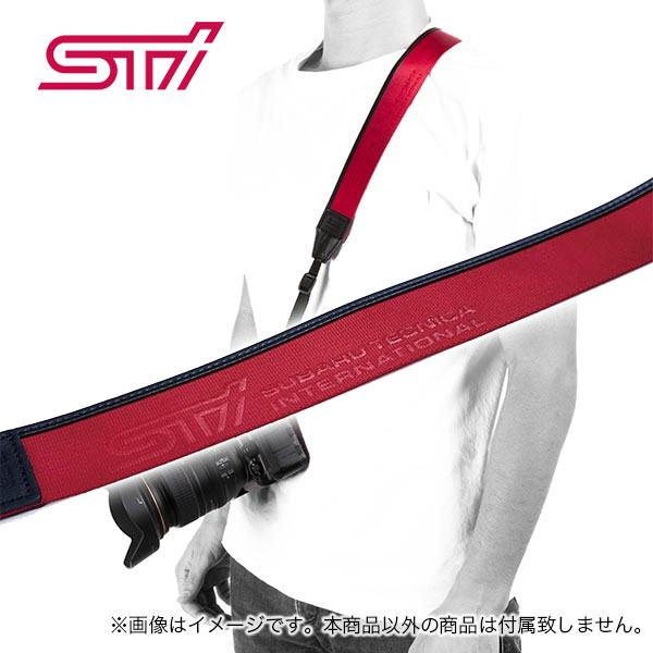 STSG19100380【スバル】STIカメラストラップ ナイロン＋本革のチェリーレッドカラーカメラネックストラップ ストラップ STIグッズ