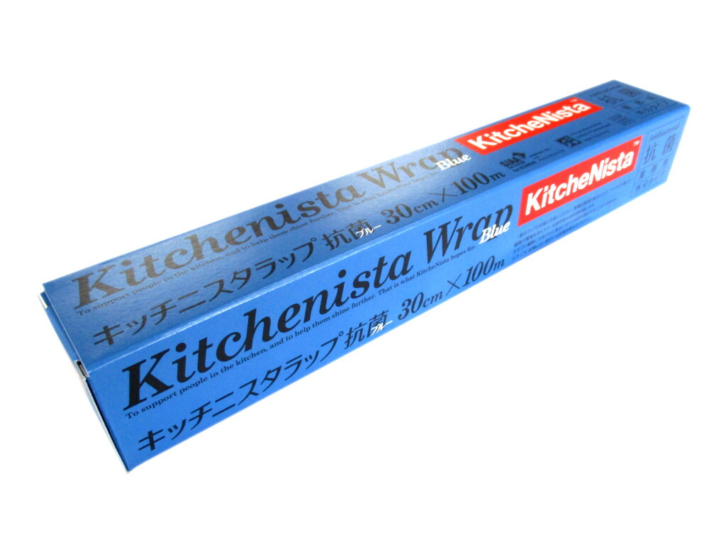 恵みの時 （まとめ）昭和電工マテリアルズ キッチニスタラップ 抗菌 ブルー 30cm×100m 1本 〔×30セット〕 