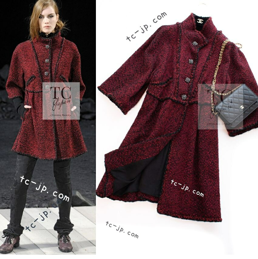 [中古] シャネル 厚地の外套 CHANEL 赤いこと 黒いこと グリポワ 貴石 名取り草 上衣 長い巻き毛・ラガーフェルド細工物 超美品 38