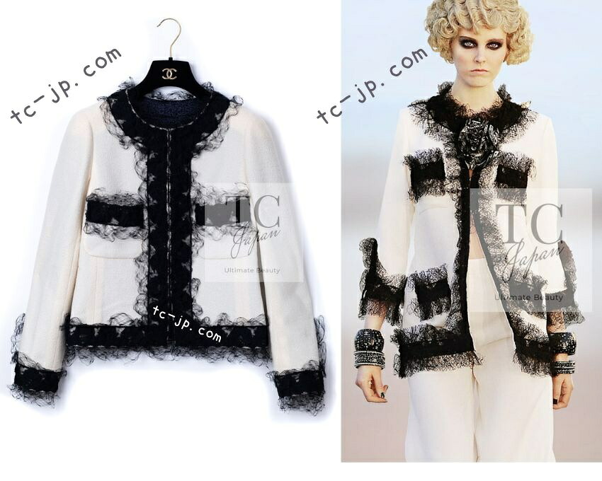 [中古] シャネル 銀座制限事項 上衣 御膳上等 CHANEL 象牙色 黒いこと 春夏 九夏  黒 チュール スピード競技 カールラガーフェルド名曲 超美品 34 幽客通い路御出座し コート・ジャケット-レディースファッション