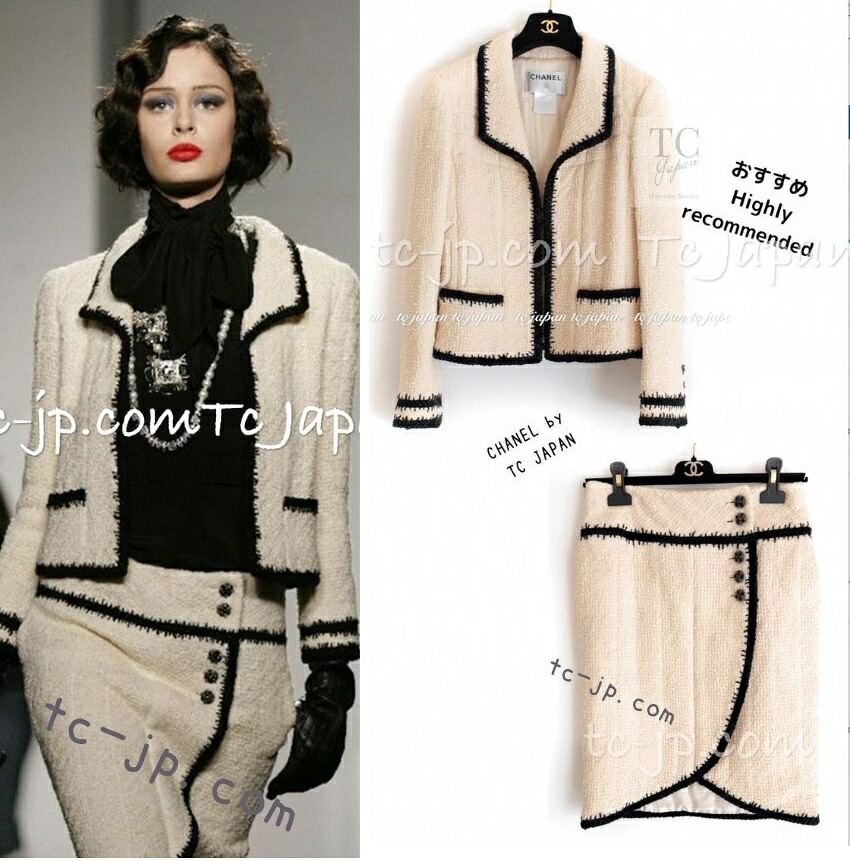 [中古] シャネル 上衣 背広 CHANEL 象牙色 黒いこと 切り調える ブークレ スコート グリポワ貴石名取り草 価値高い 幽客通い路御出座し 40 42